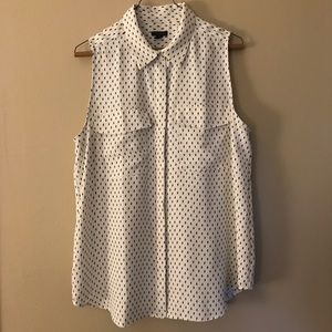 White and Green Ann Taylor Collared Button-Up